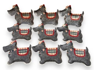 SET (9) Creative Co-Op 9" Scottie Dog Plates Ceramic Christmas Scottish Terrier - Picture 1 of 7