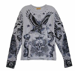 YMX by Yellowman Boy's Long Sleeve Rain King of the Dead Tattoo Tee, XS - Picture 1 of 4