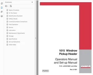 Case 1015 Windrow Pickup Header Operators and Setup Manual On CD - Picture 1 of 1