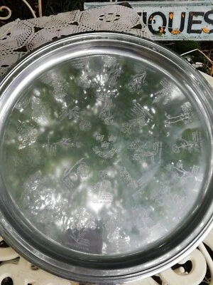 Vintage Swedish Chrome Drinks Serving Tray With Etched Flowers - Image 1 of 4