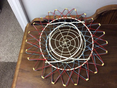 Vintage Red White & Blue Collapsible Egg Basket With Coated Wire Cover