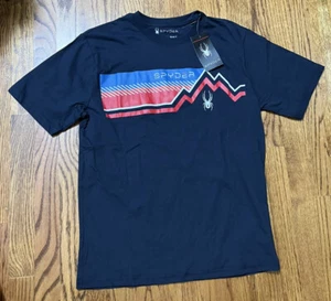 NEW Spyder Men's Short Sleeve Graphic Logo T-Shirt Blue Red White Medium - Picture 1 of 3