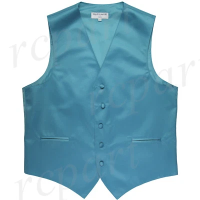 New Men's Formal Tuxedo Vest Waistcoat only solid Aqua blue wedding prom - Image 1 of 3