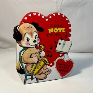 Retro Valentine's Card Leaner Stand Tabletop Decor Puppy A Little Note for You - Picture 1 of 2