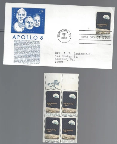 1969 Apollo 8 Scott 1371 FDC w/ Anderson cachet + MNH zip block of 4 Cover