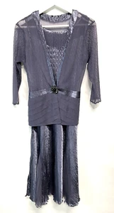 Komarov A Line Petite Dress w Jacket Lace Special Occasion Steely Purple Blue PS - Picture 1 of 12