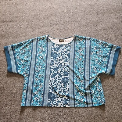 Bob Mackie Топ рубашка женщин 3 X зеленый в полоску цветочный коротким рукавом Slinky эластичный - Изображение 1 из 4