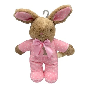 My First Easter Bunny Plush Rattle Lovey Baby Polka Dot Bow Stuffed Animal Toy - Picture 1 of 8