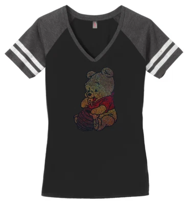 Camiseta para mujer Winnie the Pooh Bear Camiseta para mujer Camiseta S-4XL Bling Cuello en V Foto 1 de 2