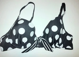 Ladies Size 34 B Bikini Top M&S Black Spotty Underwired Padded Plunge - Picture 1 of 6