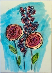 SEArts Floral Gift ACEO ORIGINAL Watercolor Flower Bouquet Flowers Artist Card - Picture 1 of 3