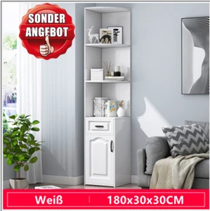 Regal Eckregal 180x30x30cm Hochschrank Bücherregal Eckschrank Schublade Tür Weiß - Bild 1 von 17