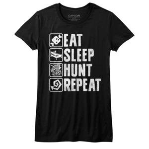Monster Hunter Capcom Video Game Eat Sleep Hunt Repeat Women's Fitted T Shirt - Picture 1 of 3