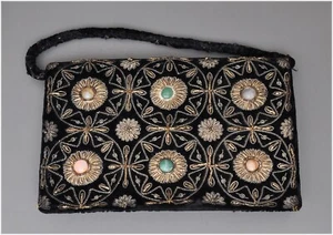 Art Deco Abendtasche Handtasche mit Metallfaden-Stickerei Halbedelsteine - Bild 1 von 4