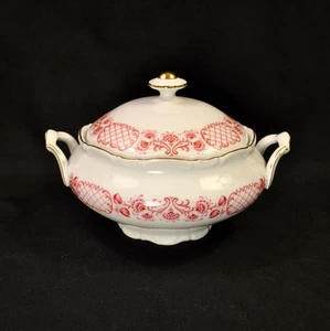 Schumann Bavaria Bowl Vegetable Covered Red Floral w/Gold 48 Ounces 1960-1970 - Picture 1 of 19