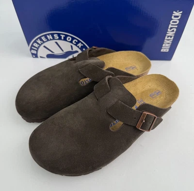 Birkenstock Boston Suede Leather Mocha Soft Footbed Shoes Clog Unisex - Image 1 of 4