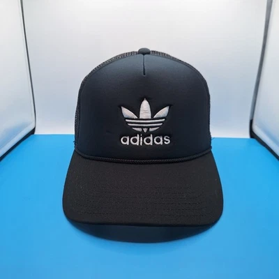 Adidas Trefoil Trucker Adjustable Strapback Women's Hat Cap Black Mesh Back  - Image 1 of 4