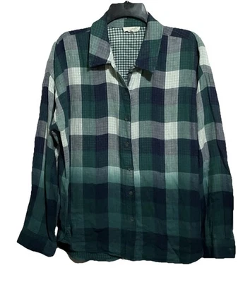 Mystree синий зеленый клетку рубашка на пуговицах размер большой 100% хлопок - Изображение 1 из 4