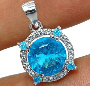 2CT Natural Blue Topaz & Topaz 925 Solid Sterling Silver Pendant Jewelry AT8 - Picture 1 of 1