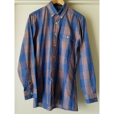 Vintage Via Europa plaid blue button up single needle tailoring shirt medium - Image 1 of 4