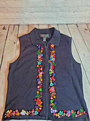 Hampshire Studio SNOW Christmas Full Zip Up Women’s Sweater Vest Sz Large - Image 1 of 4