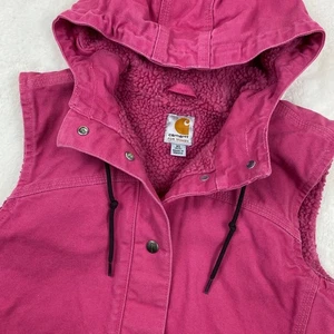 Carhartt Chaleco Forrado Sherpa con Capucha Rosa Chaqueta Sin Mangas Para Mujer XS - Imagen 1 de 8