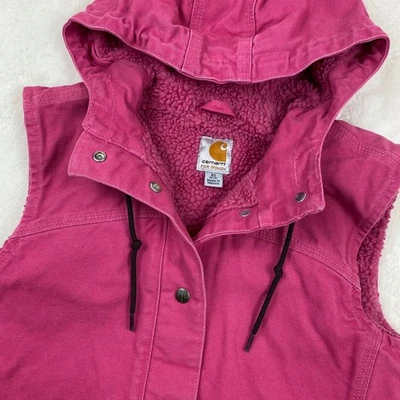 Carhartt Hooded Sherpa Lined Vest Pink Sleeveless Jacket Womens XS - Image 1 of 4
