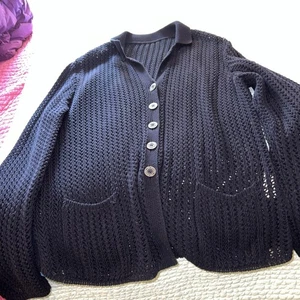 Les Copains Women's Navy Vneck Longsleeve Knit Cardigan Sweater L/Xl, Italy - Picture 1 of 10