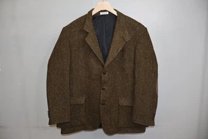 VTG Orvis Harris Tweed Handwoven Wool Herringbone Blazer Mens 48 Suede Elbow - Picture 1 of 12