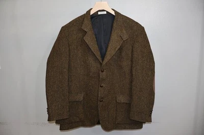 VTG Orvis Harris Tweed Handwoven Wool Herringbone Blazer Mens 48 Suede Elbow - Image 1 of 4