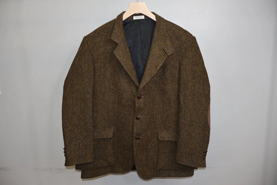VTG Orvis Harris Tweed Handwoven Wool Herringbone Blazer Mens 48 Suede Elbow - Image 1 of 4