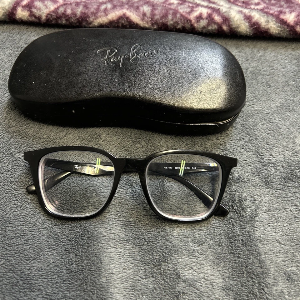 RAYBAN RB7177 2000 Shiny Black 51/18 140 Eyeglass Frame 100% Authentic preowned - image 1 of 4