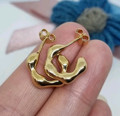 NEW Genuine Pandora 14k Gold Plated Organically Shaped Open Hoop Earrings💕BOXED - Image 1 of 4