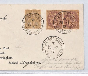 FRANCE (WW1) Wilson Cover *PEACE CONGRESS* St Germain 1919 CDS Handsworth YZ247 - Picture 1 of 12