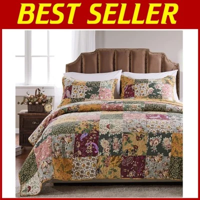 Antique Chic Multicolor Patchwork Quilt Set - King/Cal King - 3-Piece Elegance - Image 1 of 4