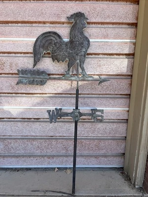 RARO Gallo de Cobre del Siglo XIX Pollo Zinc Granja Veleta-Muy Bonita-Patina! Foto 1 de 4