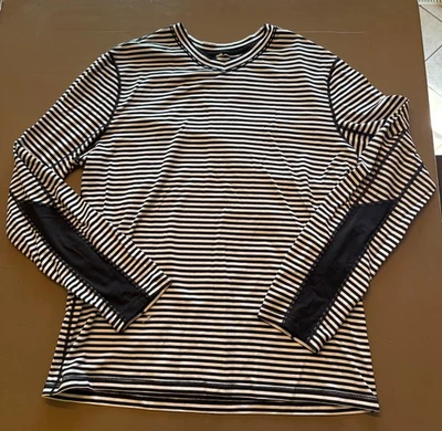 Camisa de manga larga grande Lululemon Crew negra blanca a rayas para hombre Foto 1 de 3