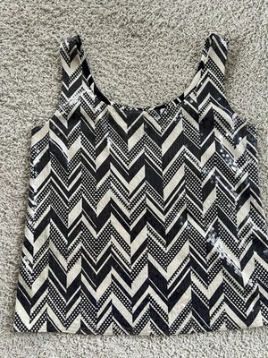 Camiseta sin mangas con lentejuelas Dana Buchman negra crema 8P para dama nueva Foto 1 de 4