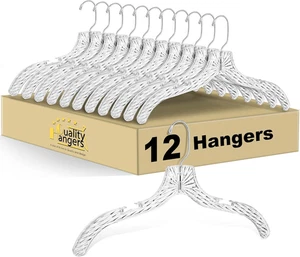 Quality Clear Plastic Hangers 12 Pack - Durable Crystal Cut Heavy Duty Hangers f - Picture 1 of 12