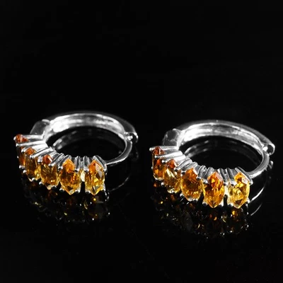 Pendientes de media eternidad hechos a mano de plata de ley 925 zafiro amarillo brillante 2,56 quilates Foto 1 de 4