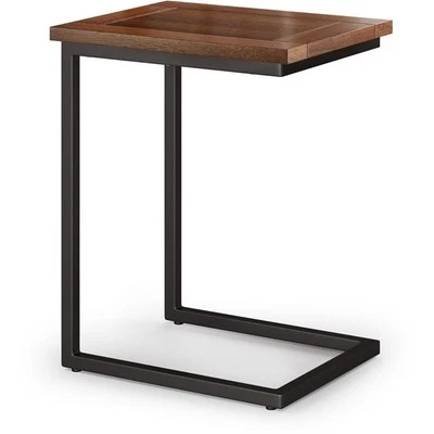Simpli Home Skyler 20" Metal C Side Table with Wood Top in Dark Cognac Brown - Image 1 of 4