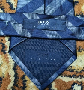 mens Hugo Boss Selection classic 100% all silk Retro luxury Awning gray neck tie - Picture 1 of 4