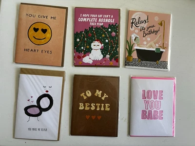 Lote de 6 Cartões Indie Engraçados – Aniversário, Amor, Gato, Bestie, Emoji - Imagem 1 de 2