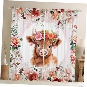 Cute Highland Cow Curtains for Living Room (2 52"W x 63"L (Pack of 2) Multi 22 - Picture 1 of 7