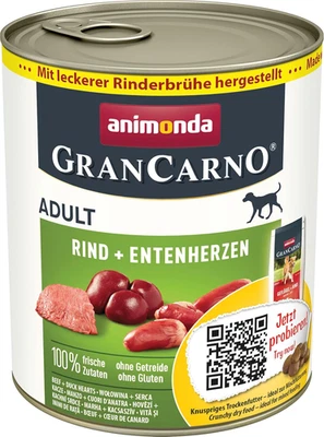 Animonda Hundenassfutter Rind & Entenherzen,Getreidefrei,Zuckerfrei,6x800g,Adult - Bild 1 von 4
