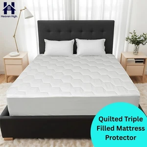 Protector de colchón acolchado triple relleno 40 cm funda de cama extra profunda 200GSM - Imagen 1 de 17