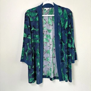 Cárdigan Chicos Talla 1 US M Verde Azul Geométrico Frente Abierto Slinky Manga 3/4 - Imagen 1 de 10