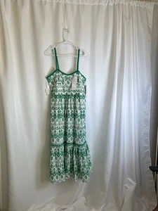 Abito midi Adrianna Papell verde/avorio cotone occhielli taglia 10 prezzo al pubblico $159 - Foto 1 di 9