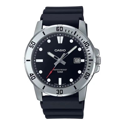 Casio MTPVD01-1EV, 45MM Case, Black Dial, Black Resin Band, Date, 50 Meter WR - Image 1 of 2