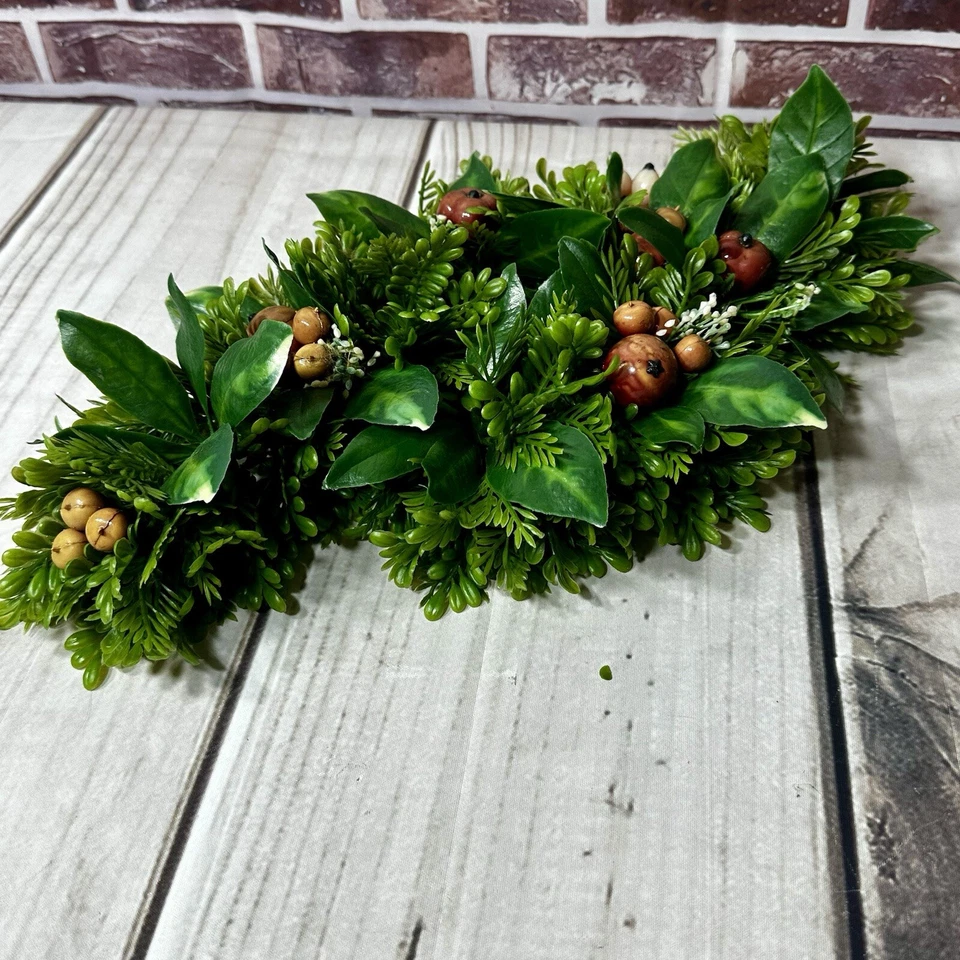 Лот из 2 винтажных колец для свечей искусственная зелень с маленькими сосновыми шишками MCM Decor' 7"" - Изображение 1 из 4